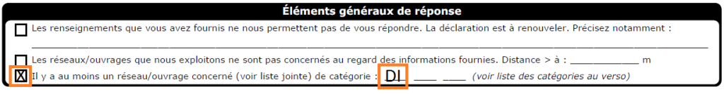 Catégorie de réseaux « DIGUES » dans le formulaire récépissé DT-DICT 14435-03